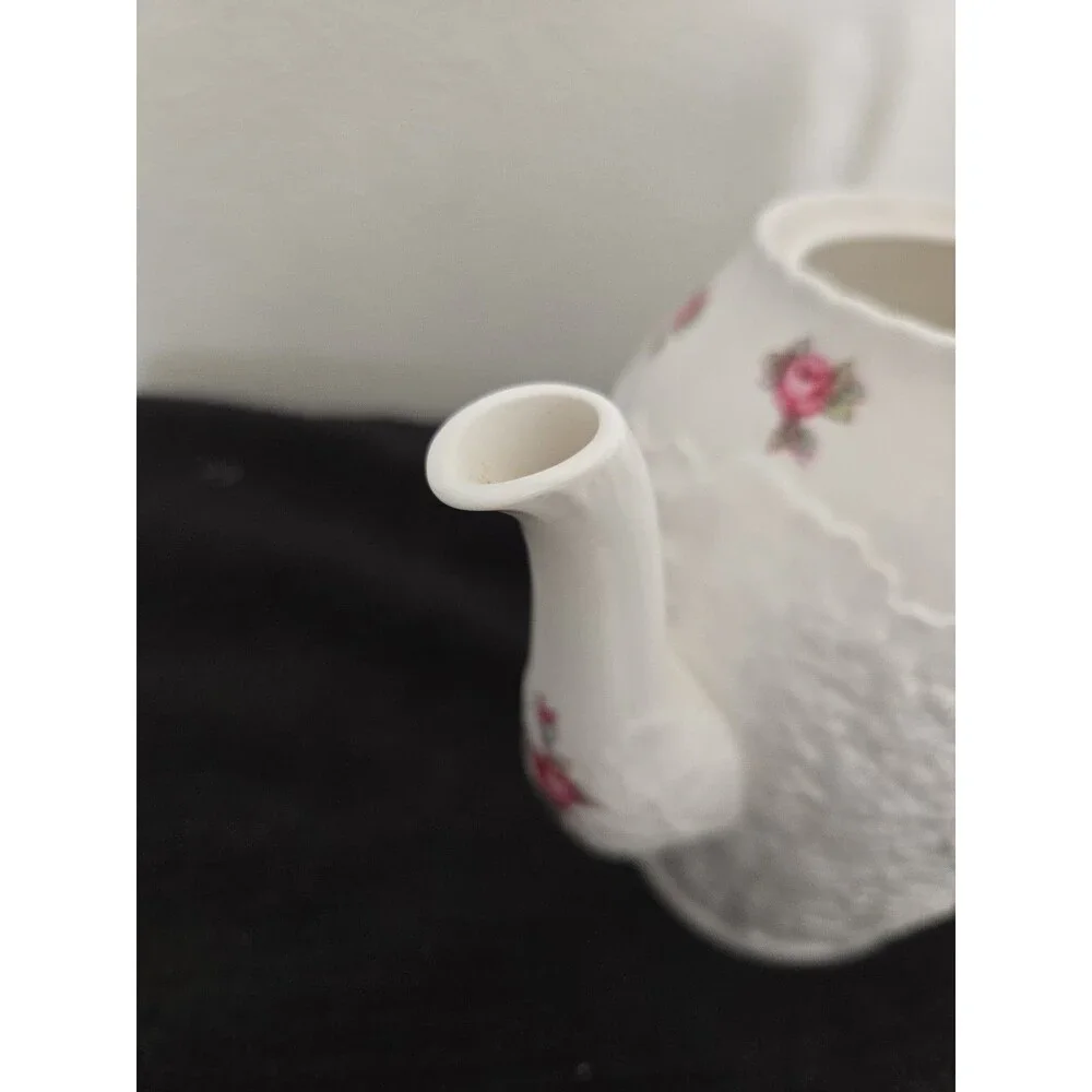 Vintage Spode Bridal Rose Coffee Pot Savoy Cabbage Leaf Fine Bone Cina England